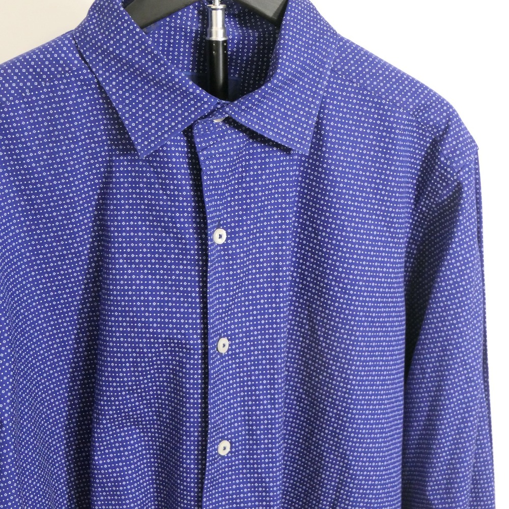 David Donahue Mens Shirt Fusion 16.5L Blue Micro Dot Long Sleeve Business Preppy